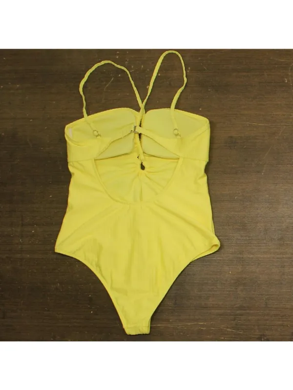 Salt + Cove Juniors Textured Cross Strap One Piece Swimsuit Yellow XL - Image 2
