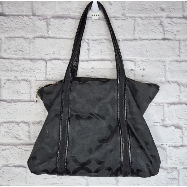 Coach Poppy Glam Tote 13826 Op Art Signature Jacquard Black Shoulder Bag Y2K VTG - Image 6