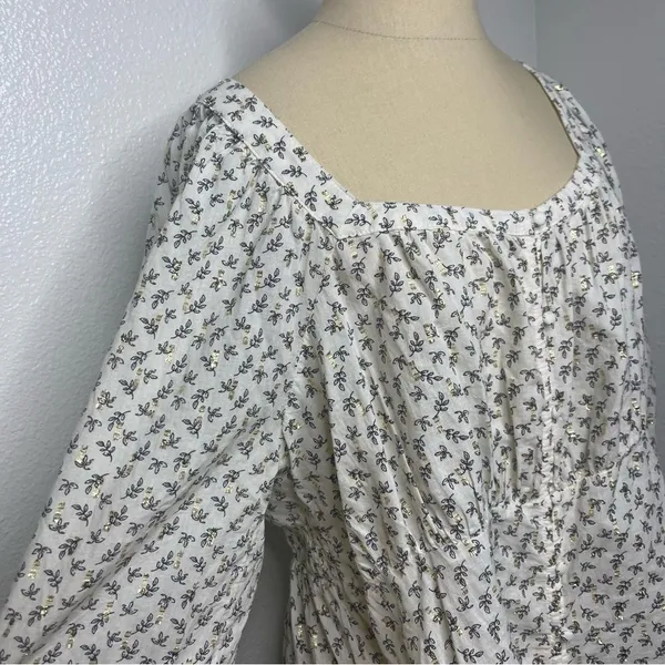Old Navy Gold White XL Flare Lace Peasant Hippie Top Blouse Puff Sleeve Glitter - Image 12