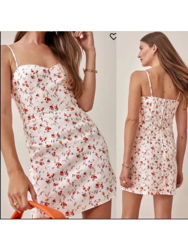 Reformation Roarke Linen Floral Dress in Gabrielle print - Image 2