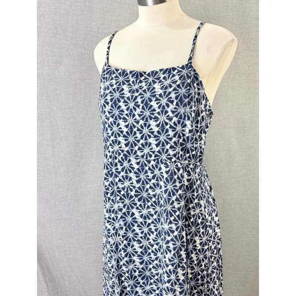 GAP Navy‎ Blue Geometric Print Smocked Waist Tiered Maxi Dress Size 14 - Image 4