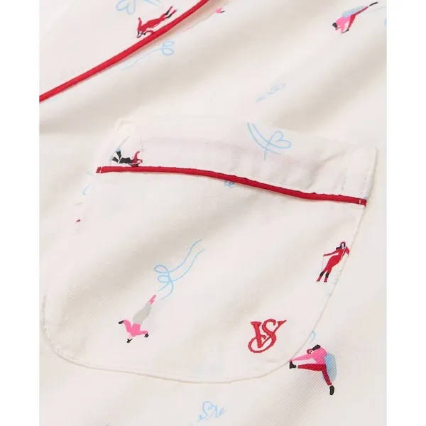 Victoria's Secret Pajama Set Women's Long Sleeve Pants Ski Print Red Trim XL - Image 2