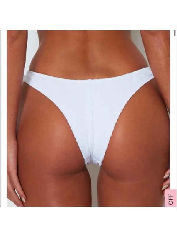 NWT White Fox Boutique Del Marco Bikini Bottom White Ribbed- Size Large - Image 8