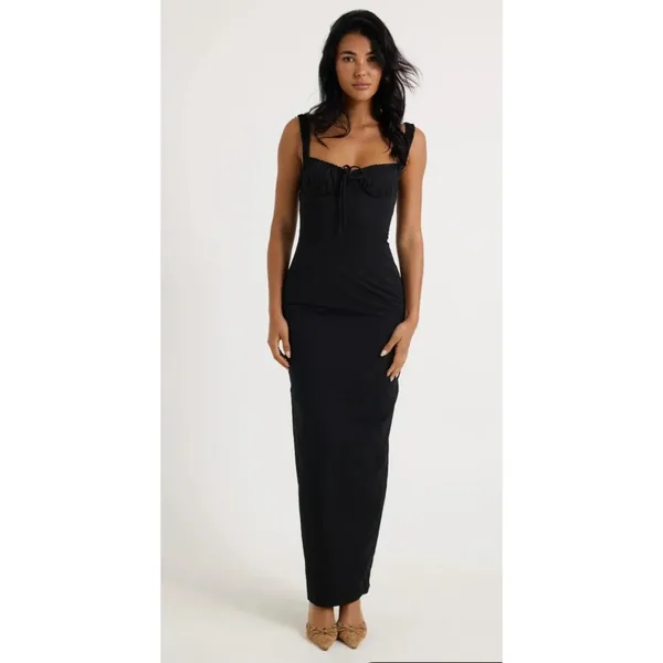 LIONESS Hot Nights Maxi Dress in Onyx XSmall New Womens Long Cotton Gown - Image 10