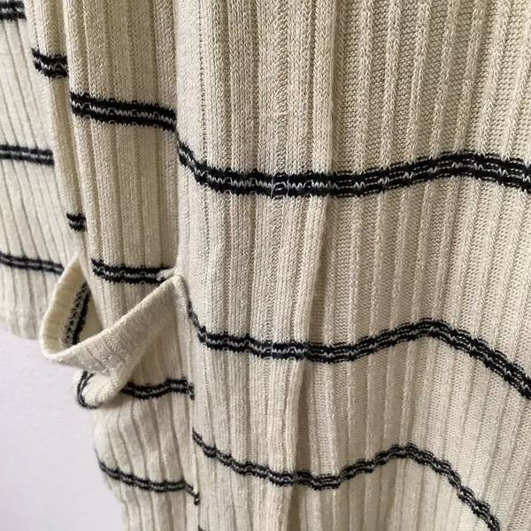 Daytrip Minimalist Chic Cozycore Slouchy‎ Striped Cream Long Open Cardigan Small - Image 4