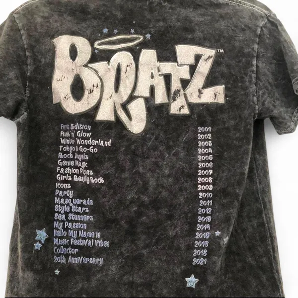 Bratz Y2K 2000s Style Concert Vibe Graphic Baby Tee T-shirt Top Grunge Streetwear Emo Goth Short Sleeve Faded Acid Wash 100% Cotton Sz S - Measurement in pics - Image 3