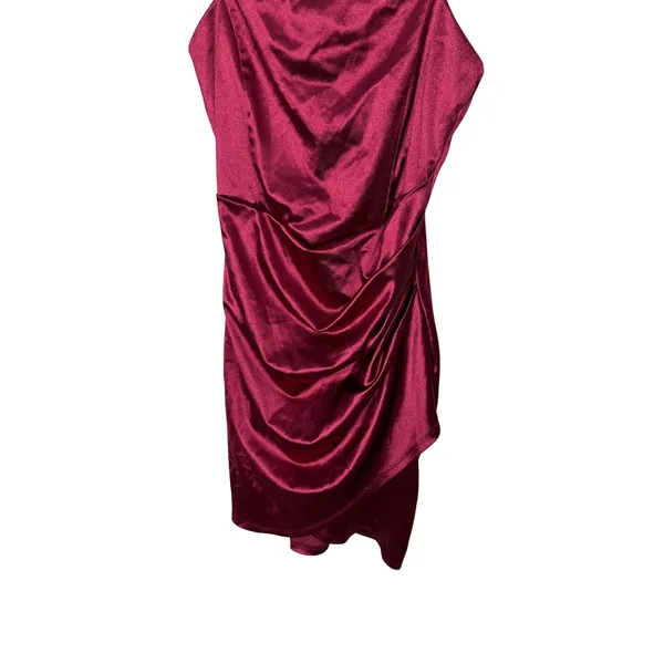 Windsor Burgundy Satin Ruched Bodycon Mini Dress Wine Red S - Image 3