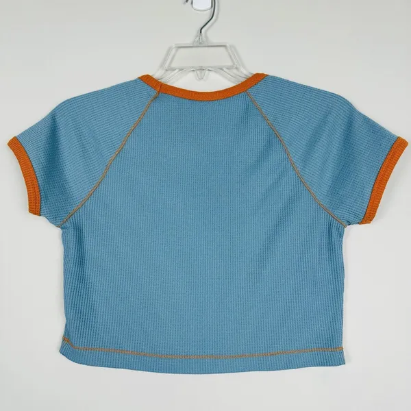 Wild Fable Cropped T-Shirt Womens Size L Short Sleeve Blue Orange Trim - Image 5