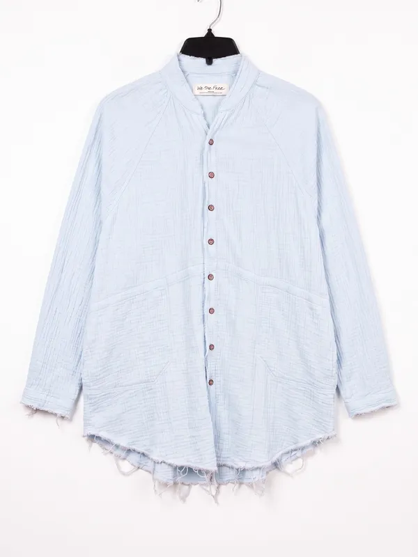 Free People Summer Daydream Button Down Womens M Light Blue Gauze Top - Image 2