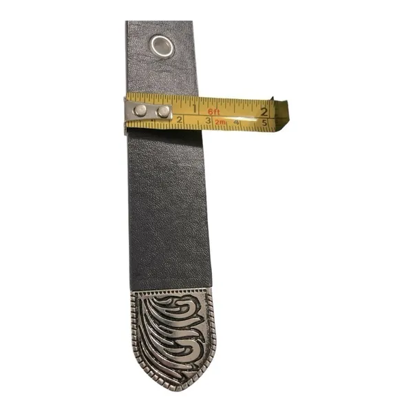 Black Leather Western Engraved Silver Buckle Belt | Size 27 | Boho Cowgirl - Image 9
