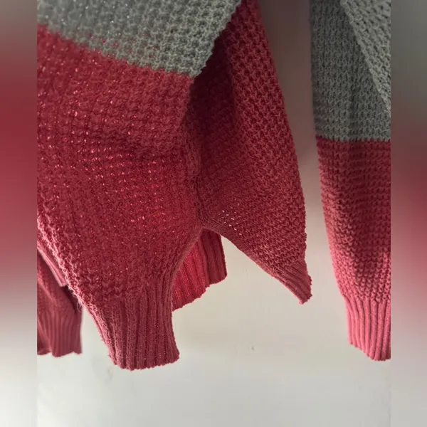 American Eagle‎ Women's Colorblock Waffle Knit Henley Oversized Sweater Top - Image 3