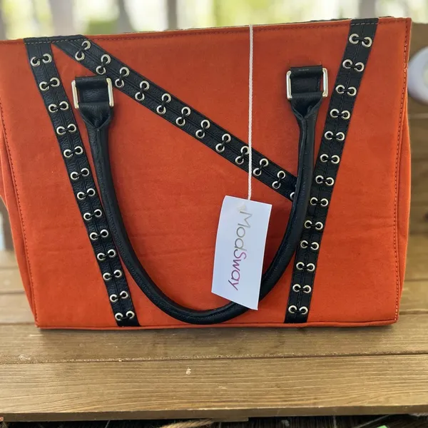 New Mod Sway women's handbag suede leather upper lining fabric strap orange - Image 3