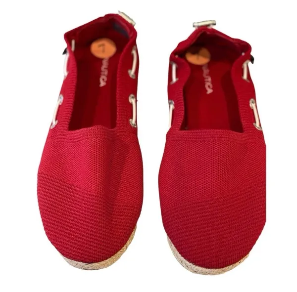 NWT Nautica Red Espadrilles Slip On Shoes Sandals Canvas 7 Flats Comfy - Image 3