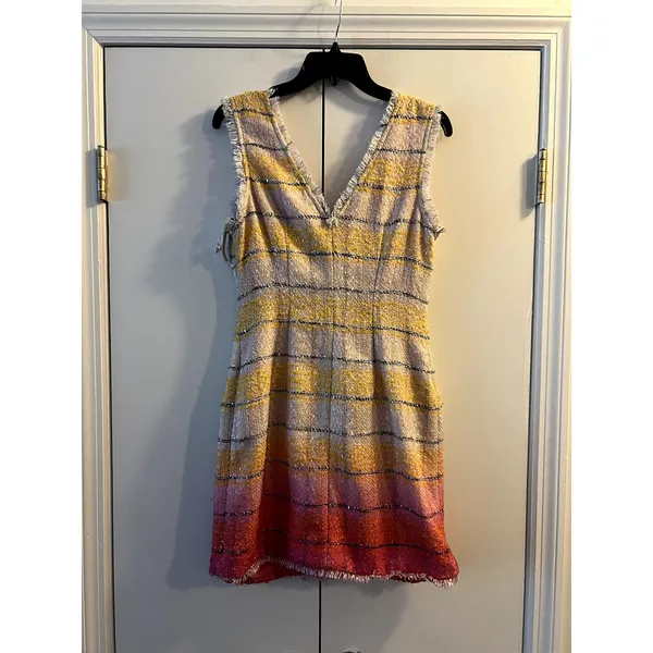 Maeve Anthropologie Sleeveless Tweed Mini Dress Pink Yellow White V-neck size 2 - Image 7