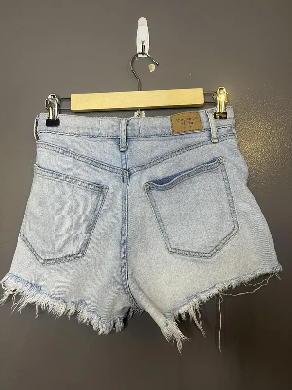 Abercrombie & Fitch High Rise Shorts Womens 0 Light Wash Denim Distressed Cutoff - Image 2