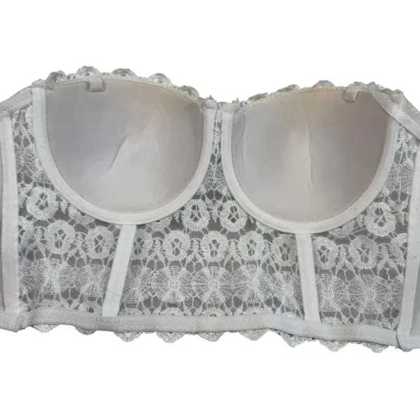 White Lace Bustier Crop Top Womens M Beaded Rhinestone Corset Cami Y2K Bridal - Image 10