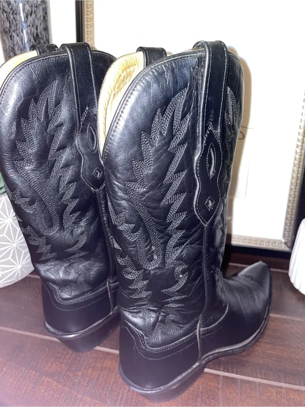 Old West Black Leather Western Heeled Boots LF1510 Size 6 - Image 4