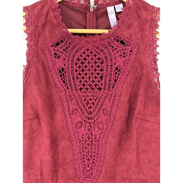 Alya Burgundy Faux‎ Suede Crochet Peplum Top Size Large Wine Red Whimsigoth - Image 2