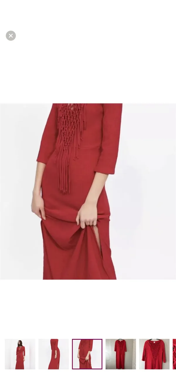 Zara Bright Red Fringe Knit Maxi Dress - Image 3