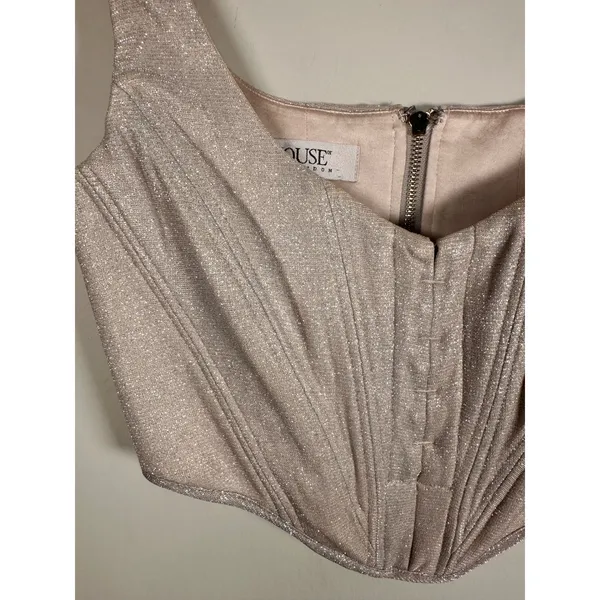 House of CB Elsa‎ Silver Sparkle Cropped Corset Top Women XS Boned Crop SB4834 - Image 2
