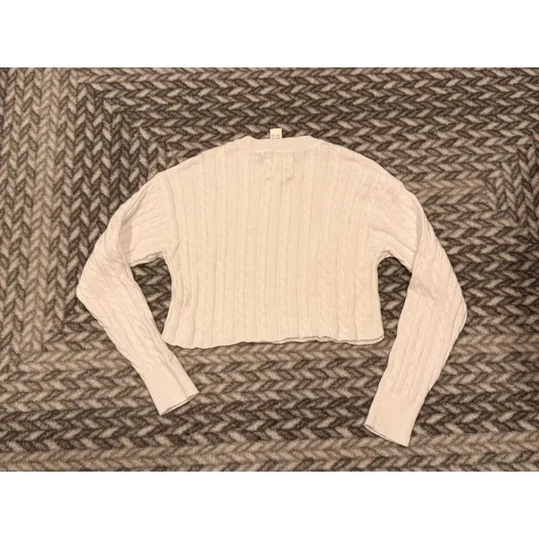 New Aerie women's medium white knit cropped crew neck sweater MSRP $60 - Image 4