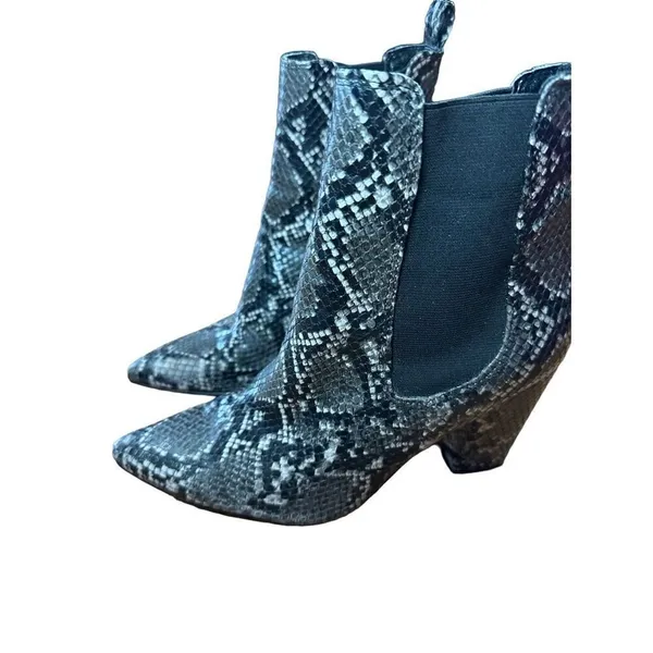 Steve Madden Grey Black Snakeskin Pointed Toe Block Heel Chelsea Boots 6.5M‎ - Image 6