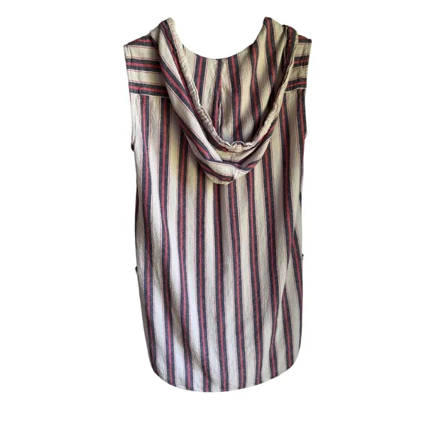 ForCynthia Beachwear Linen Blend Striped Hooded Cover Up Tunic Small - Image 3
