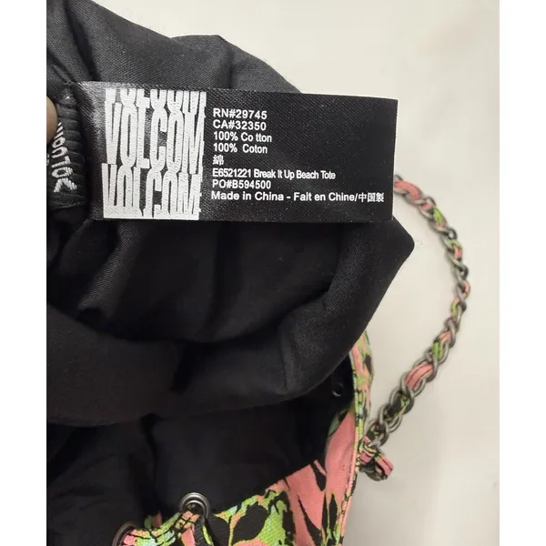 Volcom 2000s Pink Green Floral Large Tote Bag‎ Chain Handles Hobo Beach Casual - Image 7