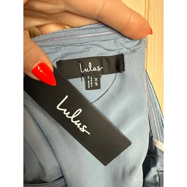 NWT Lulus Demure Sweetie Slate Blue Satin Strapless Two-Piece Midi Dress Sz XS - Image 7