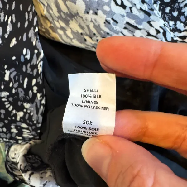 Ramy Brook Audrey Smocked Midi Silk Dress Black and White Print Sz S‎ - Image 9