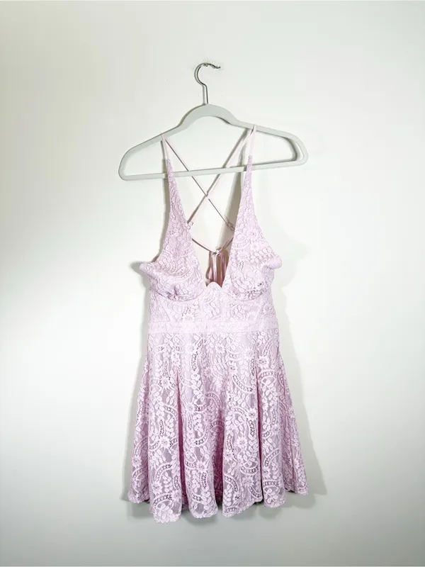 For Love & Lemons Carmela Mini Dress Lace Light Pink Large - Image 4