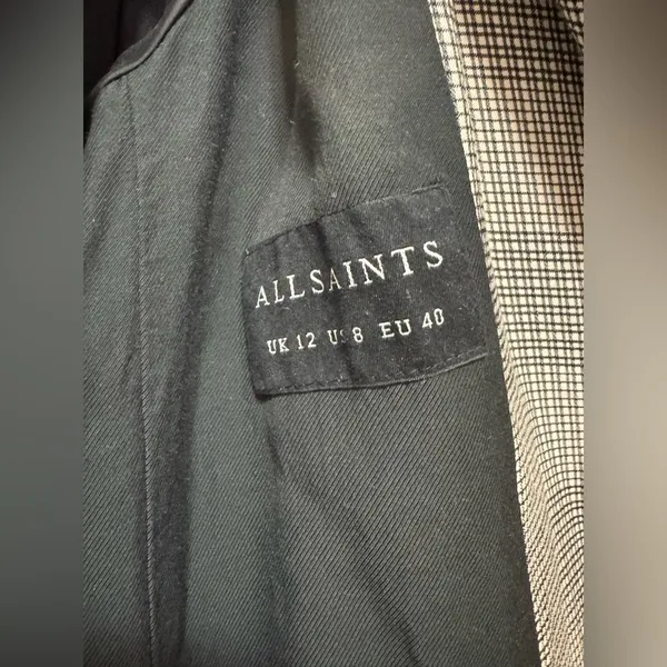 ALLSAINTS 8 Black & Cream Viscose Plaid Double Breast Oversized Blazer vintage - Image 3