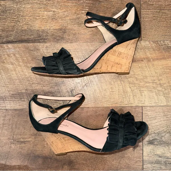 Kate Spade Black and Tan Cork Wedge Sandals - Image 7