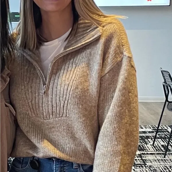 American Eagle Tan Half-Zip Sweater - Image 5