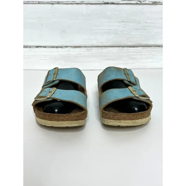 Birkenstock Arizona Washed Metallic Aqua Blue Leather Sandals Size EU 39 US 8 - Image 4