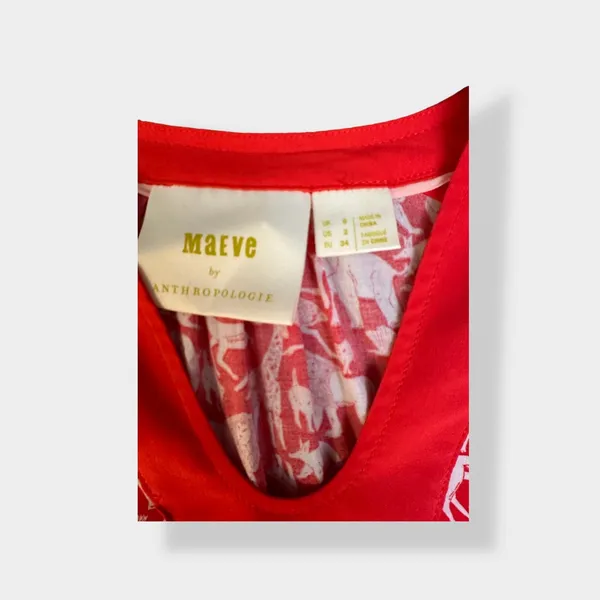 Anthropologie Maeve Melange Red‎ Animal Print Top Size 6 - Image 2