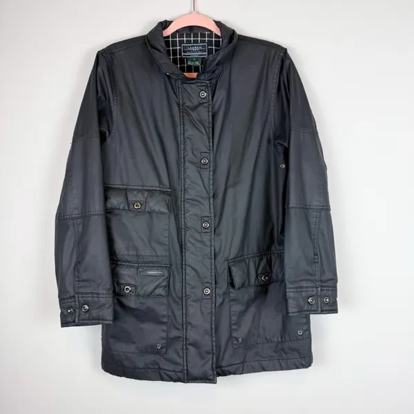 Lauren Ralph Lauren Black Waxed‎ Cotton Barn Jacket Chore Coat Size Small - Image 2