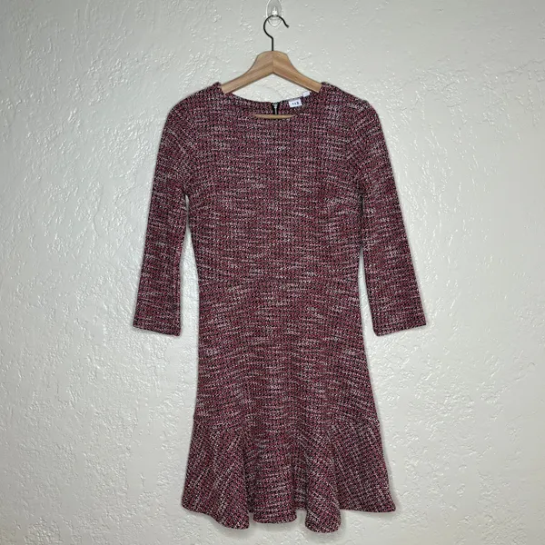 Gap Women's Houndstooth Tweed 3/4 Sleeve Crewneck‎ Dress Red Black White Size 2 - Image 2