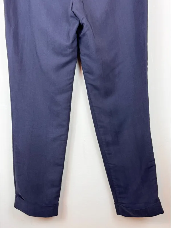 Theory Gil Faxon Navy Silk Blend Pleated Tapered Pants Size 00 Made USA - Image 11