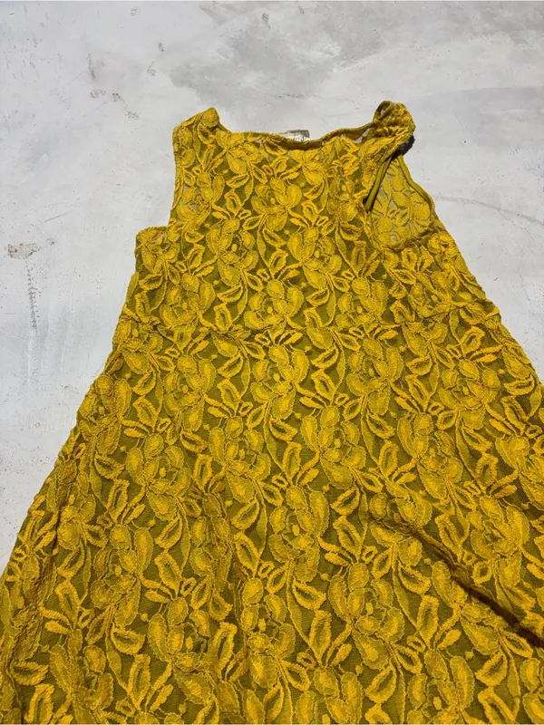 Free people miles of lace Yellow Lace Floral A-Line mini Dress small - Image 9