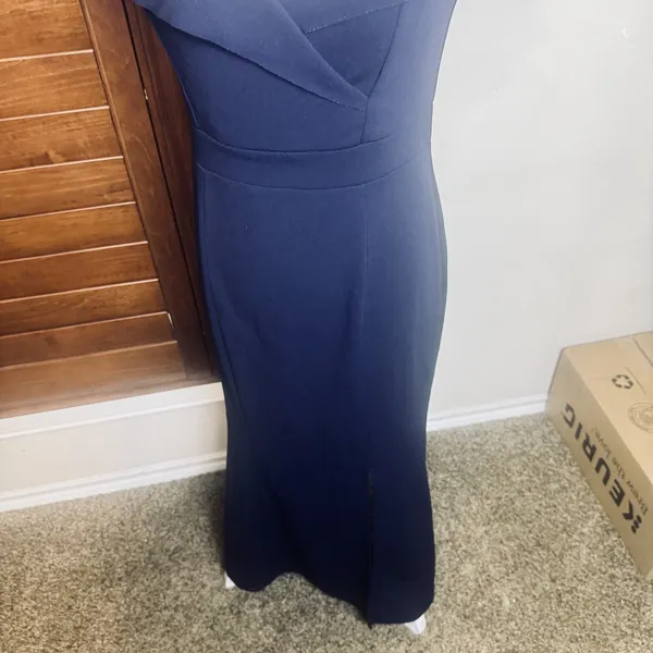 Alexa B Nites Navy Blue Formal Long Gown Dress 6P Petiite‎ draped neckline - Image 4