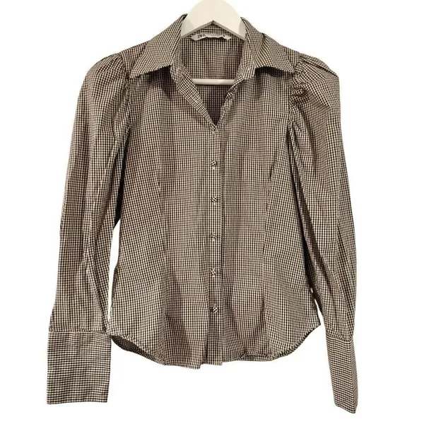Zara plaid puff sleeve long sleeve button down xs - Image 10
