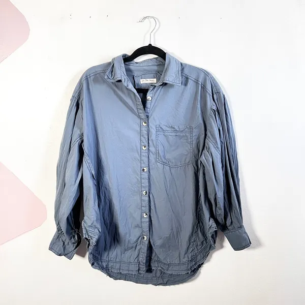 Free People We The‎ Free Happy Hour Shirt Button Down Size XS Blue Oversized - Image 2