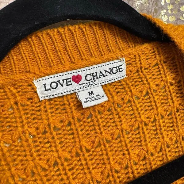 Love Change Knit Crochet Golden Orange Cardigan Sweater Medium - Image 3