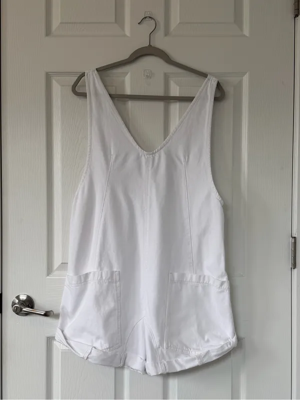 Free People High Roller Shortalls in Optic White Cotton - Image 4