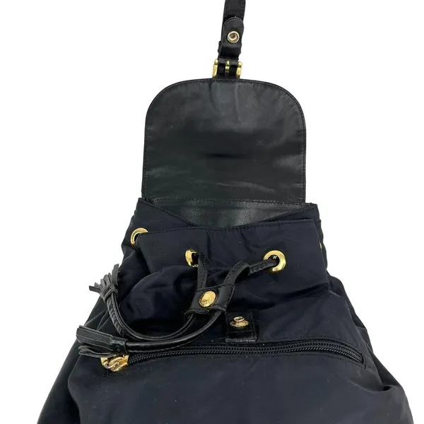 MOSCHINO Mini Black Nylon Leather Trim Backpack Gold-tone Logo - Image 8