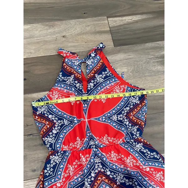 As You Wish Boho High‑Low Halter Dress Orange & Blue Size L - Image 8