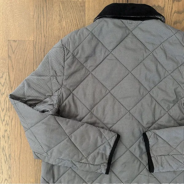 Barbour Orelia Quilted Houndstooth Printed Chore Jacket in Black and Tan US 10/M - Image 8