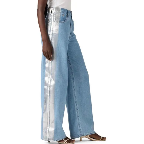 NWT Levi's Cinch Baggy Wide Leg Jeans Rain Or Shine Metallic Stripe 30x31 - Image 3