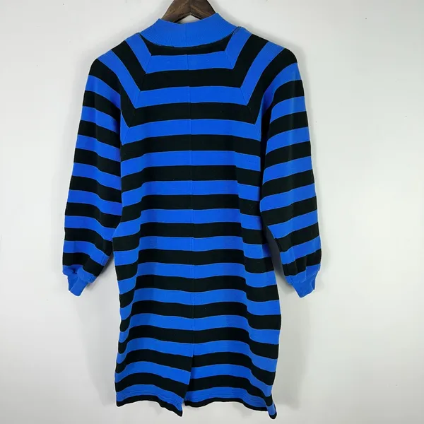 Karen Kane Sweater Dress Womens Large Blue Black‎ Striped Mock Neck Vtg 80s - Image 6